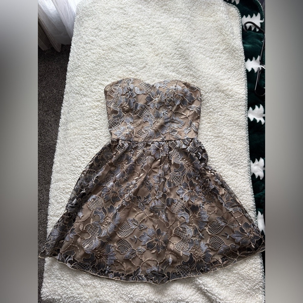 Beige and Silver Floral Dress